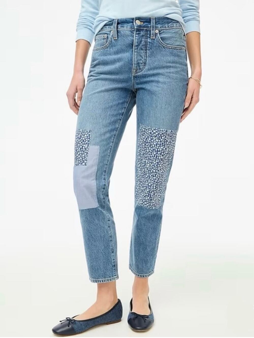 J. Crew 30R Slim Boyfriend Floral Patchwork Button-Fly Cotton Denim Jeans NWT